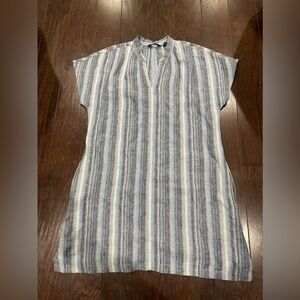 LANDS” End 100% LINEN STRIPED POCKETS SIDE SLITS DRESS Size Medium